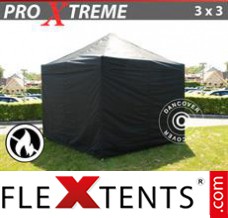 Reklamtält FleXtents Xtreme 3x3m Svart, Flammhämmande, inkl. 4 sidor